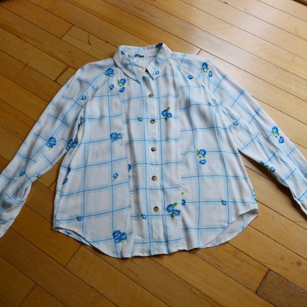 Free People Window to My Heart Floral Striped Button Down Shirt White S - Picture 2 of 11